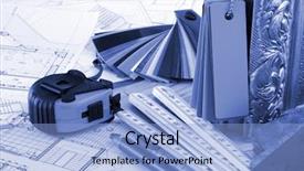  Presentation with plastics - Colorful theme enhanced with samples of architectural materials - plastics metric folding ruler tape measure pencil architectural drawings of the modern house backdrop and a light blue colored foreground
