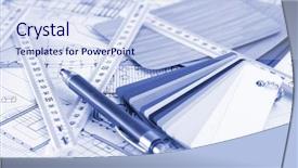  Presentation with plastics - Audience pleasing slides consisting of samples of architectural materials - plastics metric folding ruler pencil architectural drawings of the modern house backdrop and a sky blue colored foreground