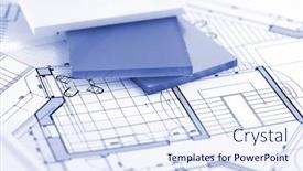 Presentation with architectural drawings - Theme enhanced with samples of architectural materials - plastics and architectural drawings of the modern house background and a sky blue colored foreground