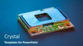  Presentation with electronics laboratory - Presentation design enhanced with samples-of-semiconductor-microcircuits background and a ocean colored foreground