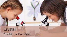  Presentation with study - Cool new PPT layouts with samples under the microscope - biology backdrop and a coral colored foreground