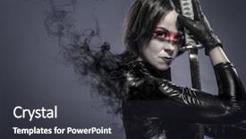  Presentation with samurai - Theme enhanced with samurai - brunette with katana sword fineart background and a dark gray colored foreground