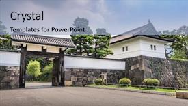  Presentation with japan samurai - Beautiful slides featuring samurai - gate to the imperial palace backdrop and a light blue colored foreground