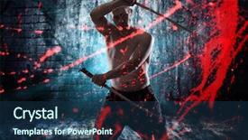  Presentation with samurai - Cool new presentation design with samurai - japanese katana sword with blood backdrop and a ocean colored foreground