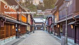  Presentation with japan samurai - Presentation theme consisting of samurai - kanazawa japan street scene background and a coral colored foreground