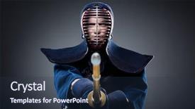  Presentation with samurai - Beautiful slide deck featuring samurai - portrait of kendo fighter backdrop and a navy blue colored foreground