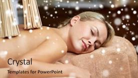  Presentation with young healthy people - Slide deck with samurai back massage with bamboo background and a  colored foreground