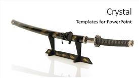  Presentation with samurai - PPT theme having samurai sword on a stand background and a white colored foreground