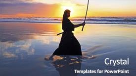 Presentation with samurai - Slides having samurai women with japanese sword background and a ocean colored foreground