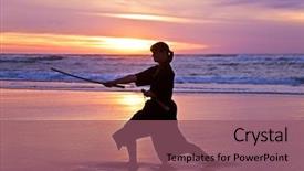  Presentation with samurai - Colorful slide set enhanced with samurai women with japanese sword backdrop and a violet colored foreground
