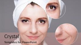  Presentation with aging skin - Slide set featuring san antio - happy woman after beauty treatment background and a coral colored foreground