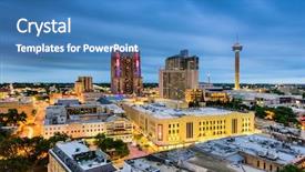  Presentation with san antonio - Presentation theme featuring san antonio texas usa downtown background and a teal colored foreground