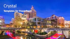  Presentation with san antonio - Amazing PPT theme having san-antonio-texas-usa-skyline backdrop and a cobalt blue colored foreground