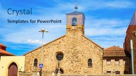  Presentation with saint - Slide deck with san bartolome church in astorga leon by saint james way background and a light blue colored foreground