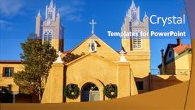  Presentation with albuquerque - Slide deck having san-felipe-de-neri-church background and a teal colored foreground