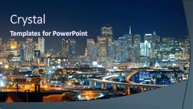  Presentation with san francisco - Slides with san francisco city skyline with urban architectures at night with highway bridge panorama background and a navy blue colored foreground