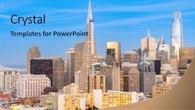  Presentation with san francisco - Slide deck consisting of san francisco downtown skyline aerial background and a light blue colored foreground