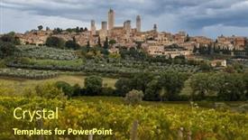  Presentation with tuscany - PPT theme featuring san-gimignano-unesco-site-tuscany background and a tawny brown colored foreground