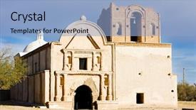  Presentation with jose rizal university - Slides having san jose de tumacacori chruch background and a light blue colored foreground