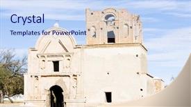  Presentation with arizona - Audience pleasing PPT theme consisting of san jose de tumacacori chruch backdrop and a sky blue colored foreground