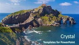  Presentation with country - Theme having san juan de gaztelugatxe basque background and a ocean colored foreground