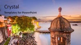  Presentation with puerto rico - Colorful presentation theme enhanced with walkway ocean - san juan puerto rico old backdrop and a teal colored foreground