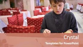  Presentation with manners at restaurant - Slide set having sanatarium - boy sitting at the table background and a coral colored foreground