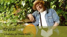  Presentation with happy retirement - Presentation theme featuring sanatarium - portrait of a handsome senior background and a  colored foreground