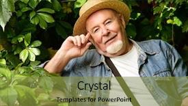  Presentation with happy retirement - Colorful PPT theme enhanced with sanatarium - portrait of a handsome senior backdrop and a  colored foreground