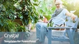  Presentation with man relaxing on massage table - Presentation design enhanced with sanatarium - restful senior man relaxing background and a  colored foreground