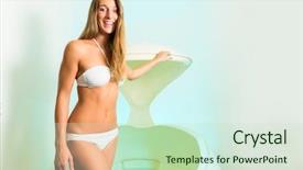  Presentation with swimming pool - Presentation design consisting of sanatarium - wellness - young woman floating background and a soft green colored foreground