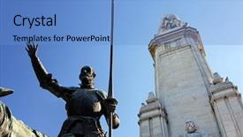  Presentation with espana - Theme with de cervantes monument - don quixote background and a light blue colored foreground