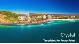  Presentation with queensland - Colorful presentation theme enhanced with aerial view of burleigh heads backdrop and a ocean colored foreground
