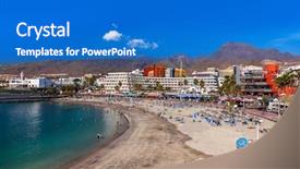  Presentation with island - Colorful slide deck enhanced with black sand - beach in tenerife island backdrop and a cobalt blue colored foreground
