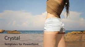  Presentation with sand - Slide set featuring sand against seascape jeans short background and a coral colored foreground