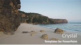  Presentation with boulder - Slide set with sand-beach-at-rock-ocean background and a gray colored foreground