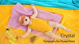  Presentation with baby chickens little cute chicks - Colorful slides enhanced with sand beach people - cute baby with snorkeling mask backdrop and a yellow colored foreground