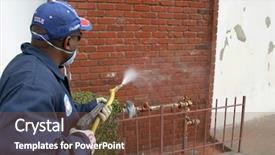  Presentation with los angeles - Slides consisting of sand blasting - unidentifiable person cleans graffiti off background and a tawny brown colored foreground