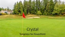  Presentation with green real estate - PPT theme consisting of sand bunker and golf flag background and a gold colored foreground