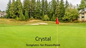  Presentation with green real estate - Audience pleasing presentation theme consisting of sand bunker and golf flag backdrop and a yellow colored foreground