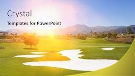 Presentation with golf course - Beautiful presentation design featuring sand-bunker-on-sunny-golf backdrop and a light blue colored foreground