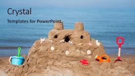  Presentation with plastic - Amazing slides having sand castle at the beach backdrop and a  colored foreground