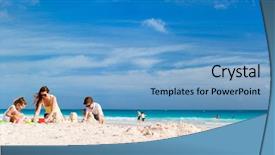  Presentation with castle - Theme having sand castle at tropical beach background and a light blue colored foreground