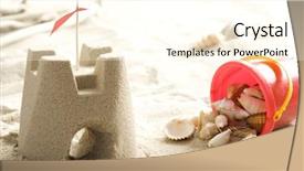  Presentation with sand play - Beautiful slides featuring sand castle on the beach backdrop and a cream colored foreground