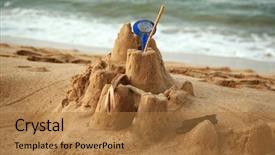  Presentation with childs - PPT theme consisting of sand castle on the beach background and a coral colored foreground