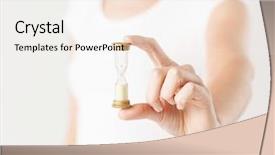  Presentation with sand clock - Presentation design with sand clock - close up of woman hand background and a white colored foreground