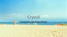  Presentation with horizon - Beautiful presentation theme featuring sand closeup and blue sea with sky on horizon soft focus on bottom of picture backdrop and a arctic colored foreground