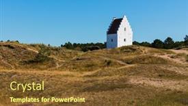 Presentation with city church - PPT theme consisting of sand-covered-church-or-buried background and a tawny brown colored foreground
