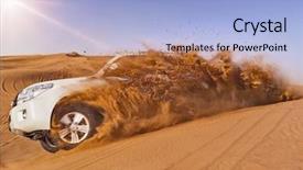  Presentation with vehicle - Presentation design consisting of sand dunes in the desert background and a light blue colored foreground