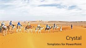  Presentation with camel caravan - Presentation design with sand dunes in the sahara background and a yellow colored foreground